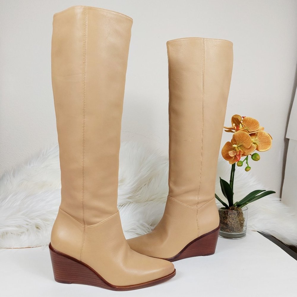 Vince Marlow Smooth Leather Tall Wedge Boots - Picture 1 of 12